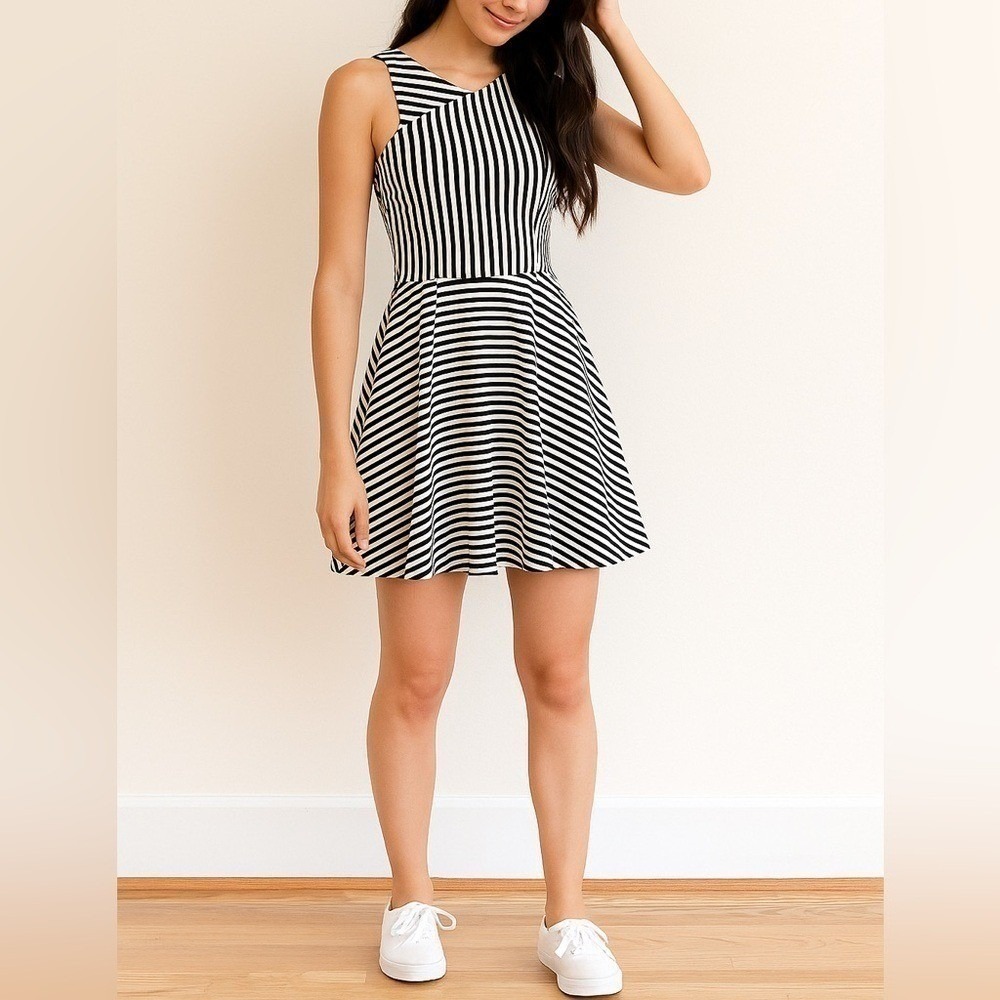 Hollister Black/White Pinstriped Dress